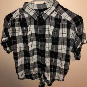 Knotted Tie-front plaid shirt